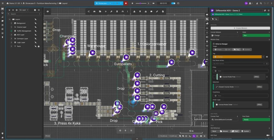 FleetEngine Simulation – Robots in action on the layout